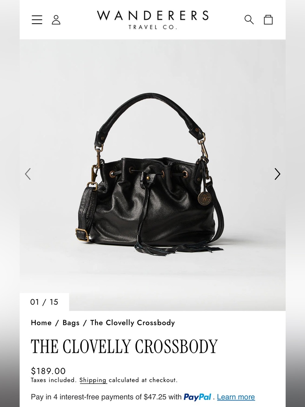 Black Leather Drawstring Shoulder Bag
